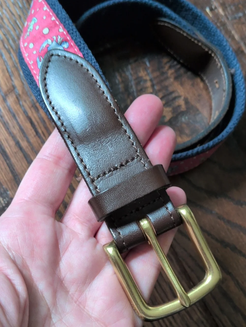 VINEYARD VINES I Crabs Canvas Club Belt in Raspberry with Leather End, 30